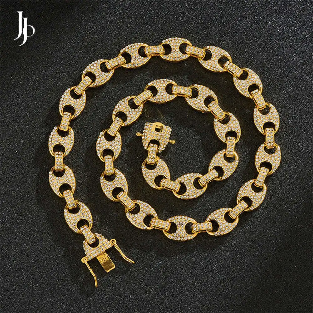 Jojo Fashion Diamond Iced Out Cuban Link Chain Necklace for Men Hip Hop Pig Nose Men's Tennis Necklace