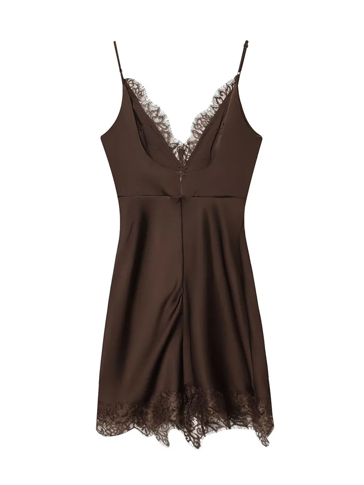 HH Vrouwen 2026 Zomer Nieuwe Mode V-hals Jarretel Kant Shotrt Jurk Vrouwelijke Sexy Rits Backless High Street Stijl Slanke jurk