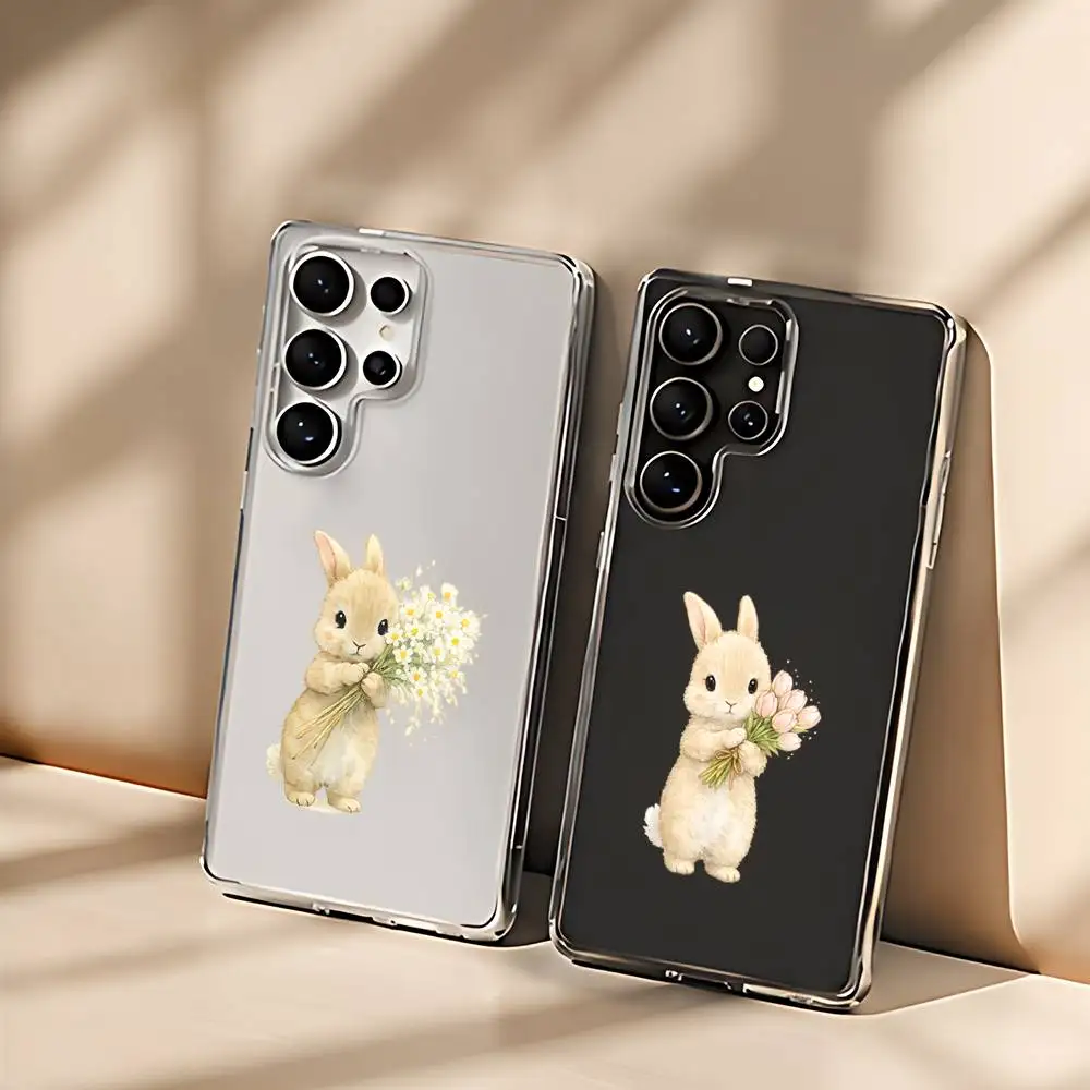 A Floral Rabbit Liquid Silicone Phone Case For Samsung Galaxy S21 S22 S23 S24ULTRA S25ULTRA FE Ultra Plus5G A52S S26 Cover