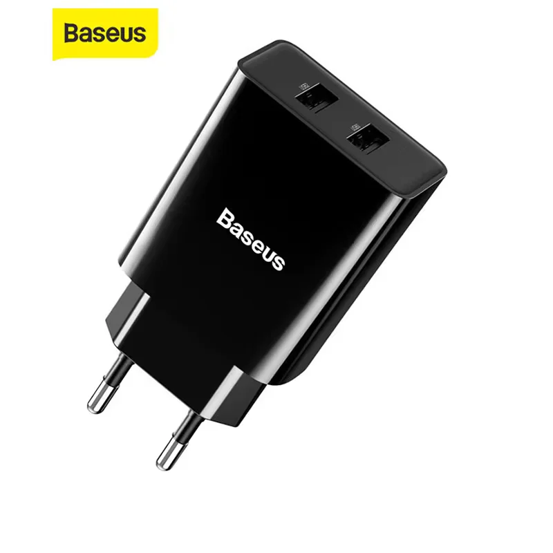 Baseus-cargador USB Dual con enchufe europeo, cargador de pared de 2.1A, Mini adaptador de carga máxima para teléfono móvil, cargador de viaje para