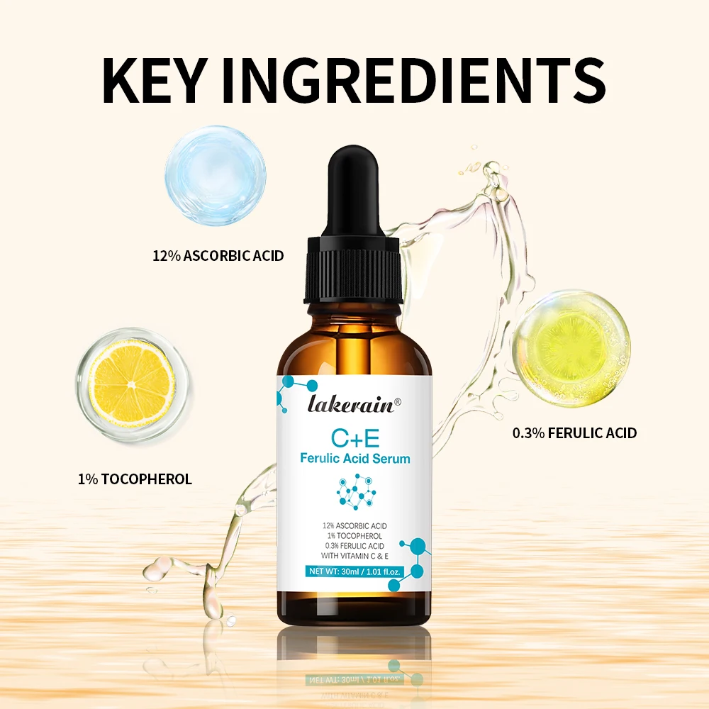 Soro facial de vitamina C Soro de vitamina CE com ácido ferúlico para mulheres Soro de vitamina E e ferúlico Cuidados com a pele, soro de vitamina C p