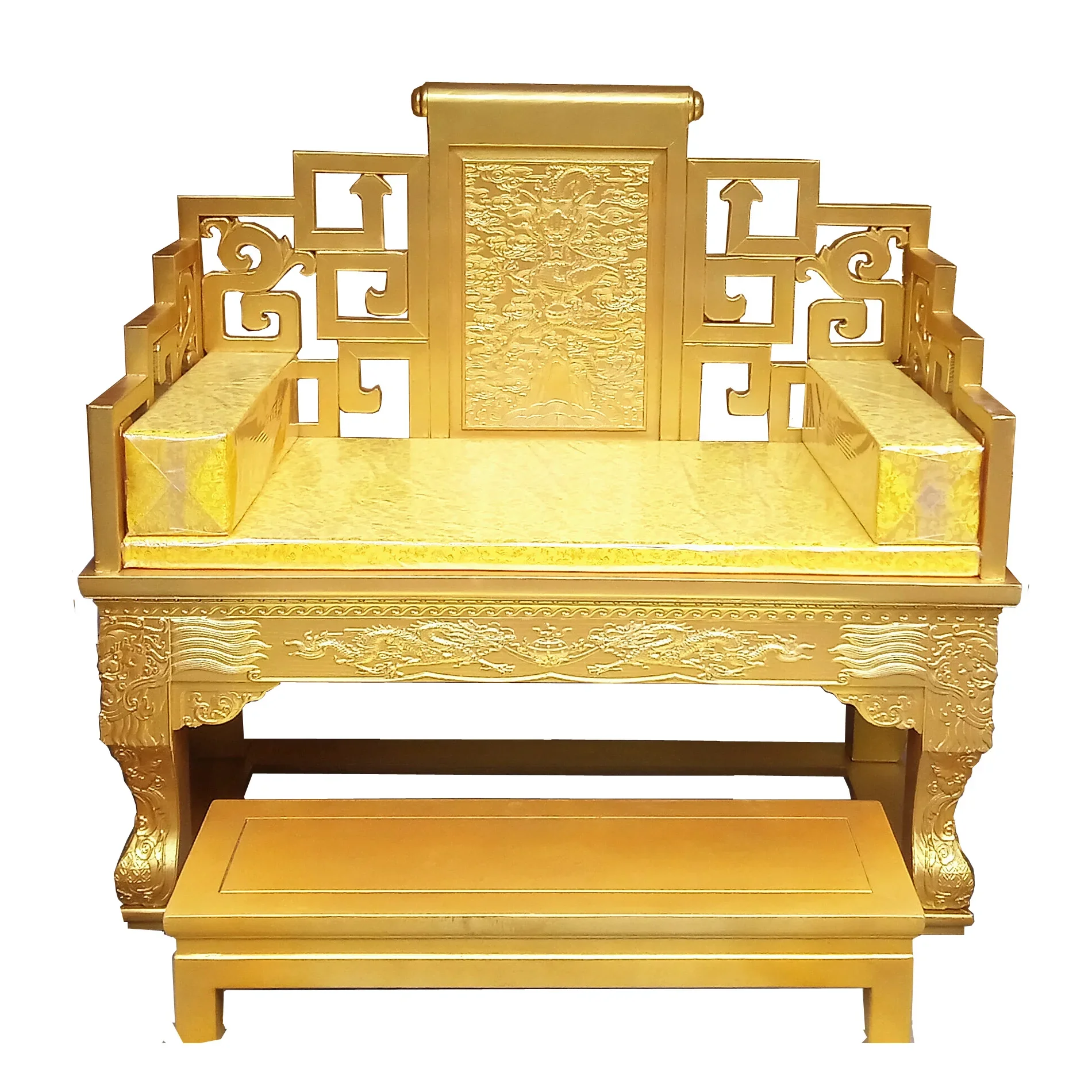 Golden solid wood dragon chair throne master chair meditation law seat lecture emperor dragon Dongyang wood carving