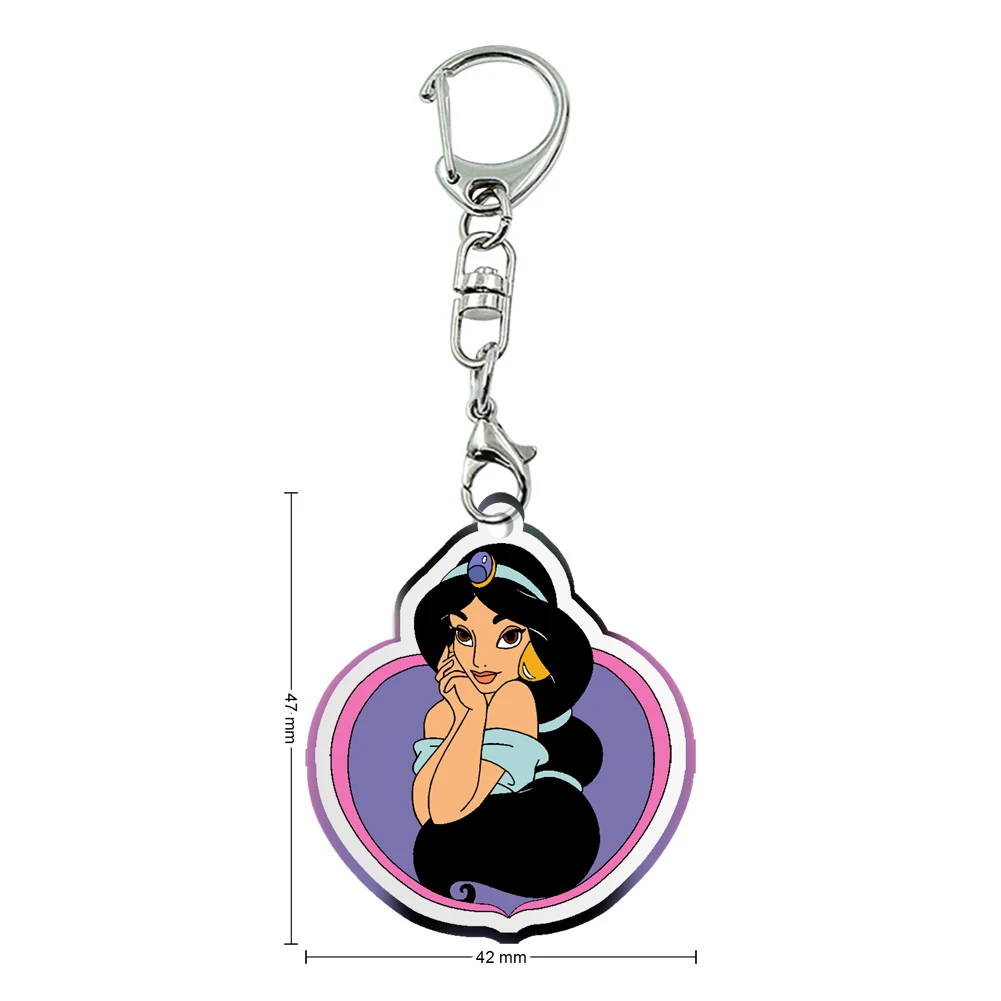 Disney Jasmine Princess Transparent Acrylic Keychains Kids Gift Collection Pendant Ornament with Bag Girls Kids Accessories