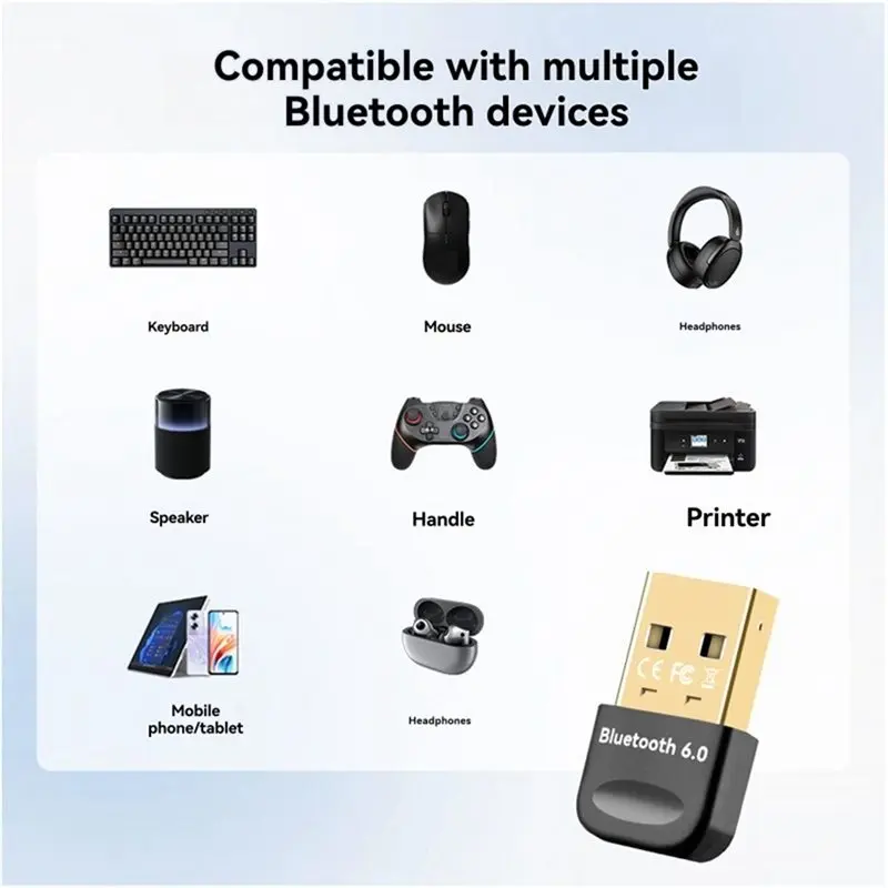 USB For Bluetooth6.0 Adapter For Bluetooth Keyboard Mouse Headphone Speaker USB Dongle For Bluetooth6.0 Receiver Transmitter