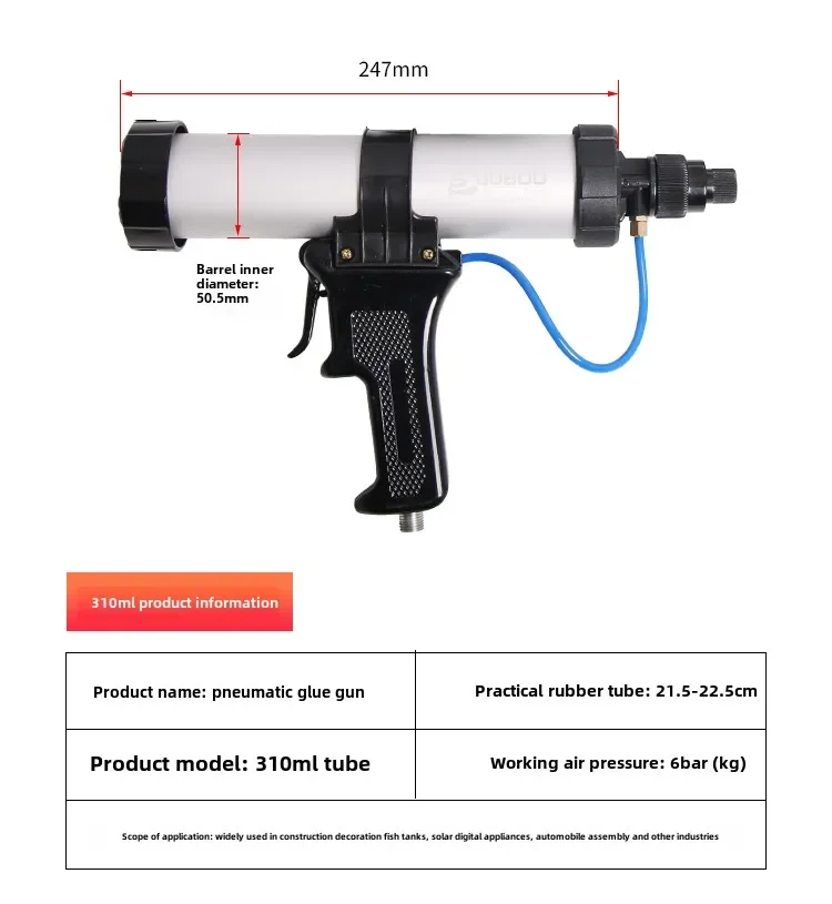 Professional Electric Caulking Gun for Glass Silicone, 310/400/600ML, Extra Long Barrel, Pneumatic Dispenser