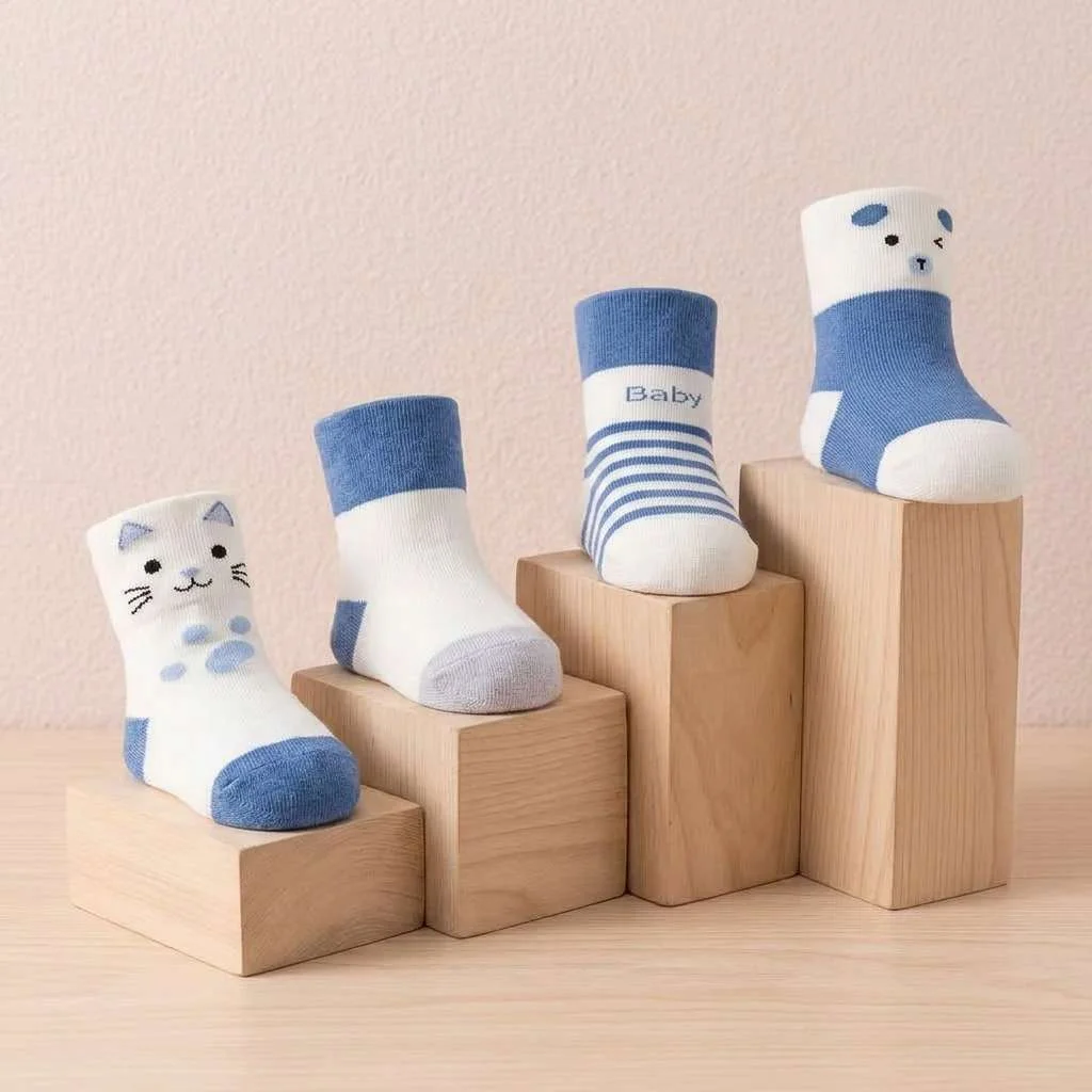 5 Pairs Newborn Baby Socks Blue Bear Mid Calf Soft Cotton Socks for Infant Boys Girls All Season - view 4