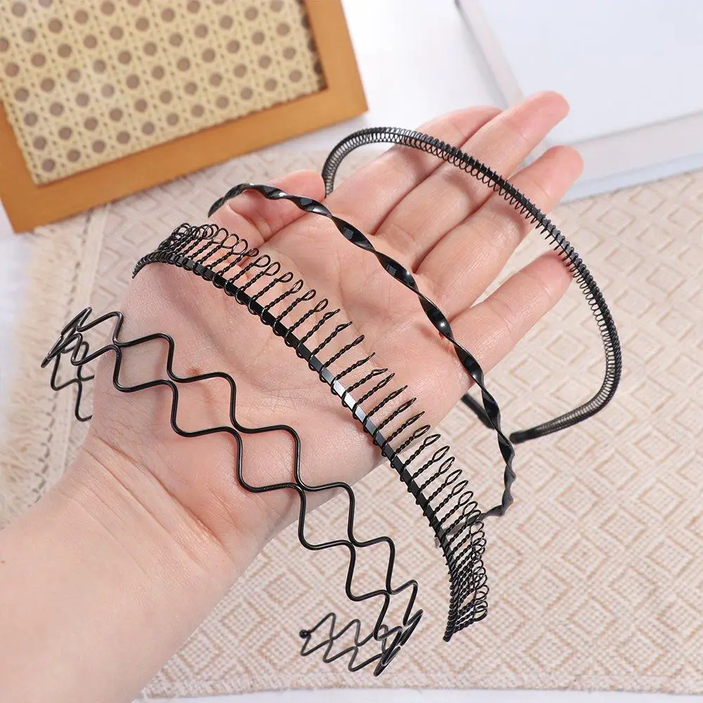 أزياء الصليب موجة شكل عقال طبقة مزدوجة بسيطة رقيقة الشعر المعدني هوب الربيع شكل الكورية نمط الرجال العصابات الشعر غسل الوجه #4