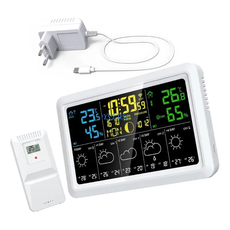 

E15A Weather Stations,WiFi Color Screen Weather Stations Temperature and Hygrometer Weather Clock Weather Forecast