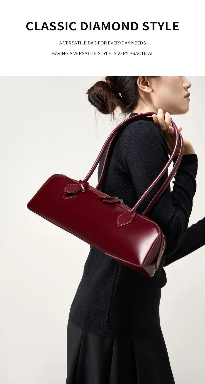 2026 Koreanische Luxus-Tasche Vintage Lange Schultertasche Handtaschen Damen Unterarmtasche Einkaufstasche Echtledertasche Damenhandtasche – Detail 4