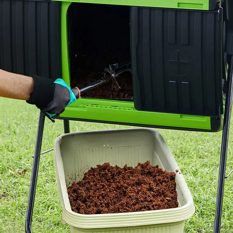 Heavy Duty Rotatable Compost Tumbler | Outdoor Garden Plastic Composter with Slide Doors Garden Worker Garden Composting Bin