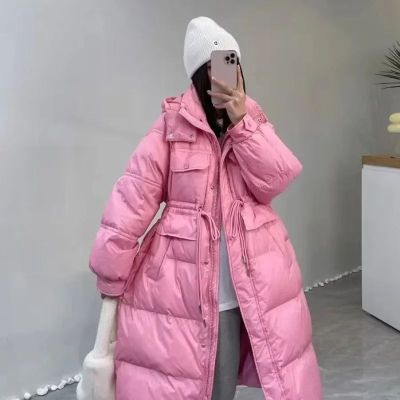 New Women Down Jacket Winter Coat Female Mid Length Version Parkas Thick Warm Outwear Hooded Leisure Time Fashion Overcoat