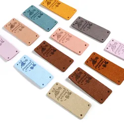 10PCs Bee Faux Suede Label Tags Rectangle Pattern HandMade With Love PU Leather Labels Garment Sewing Accessories Knitting Tag