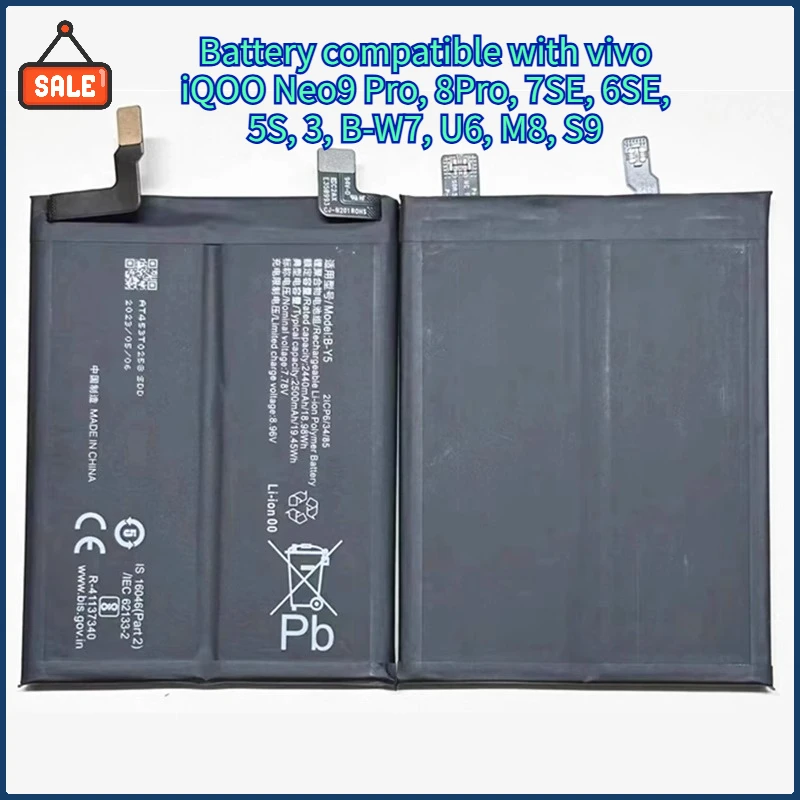 For Compatible with Vivo IQOO Neo9 Pro, 8Pro, 7SE, 6SE, 5S, 3, B-W7, U6, M8, S9 Mobile Phone Batteries