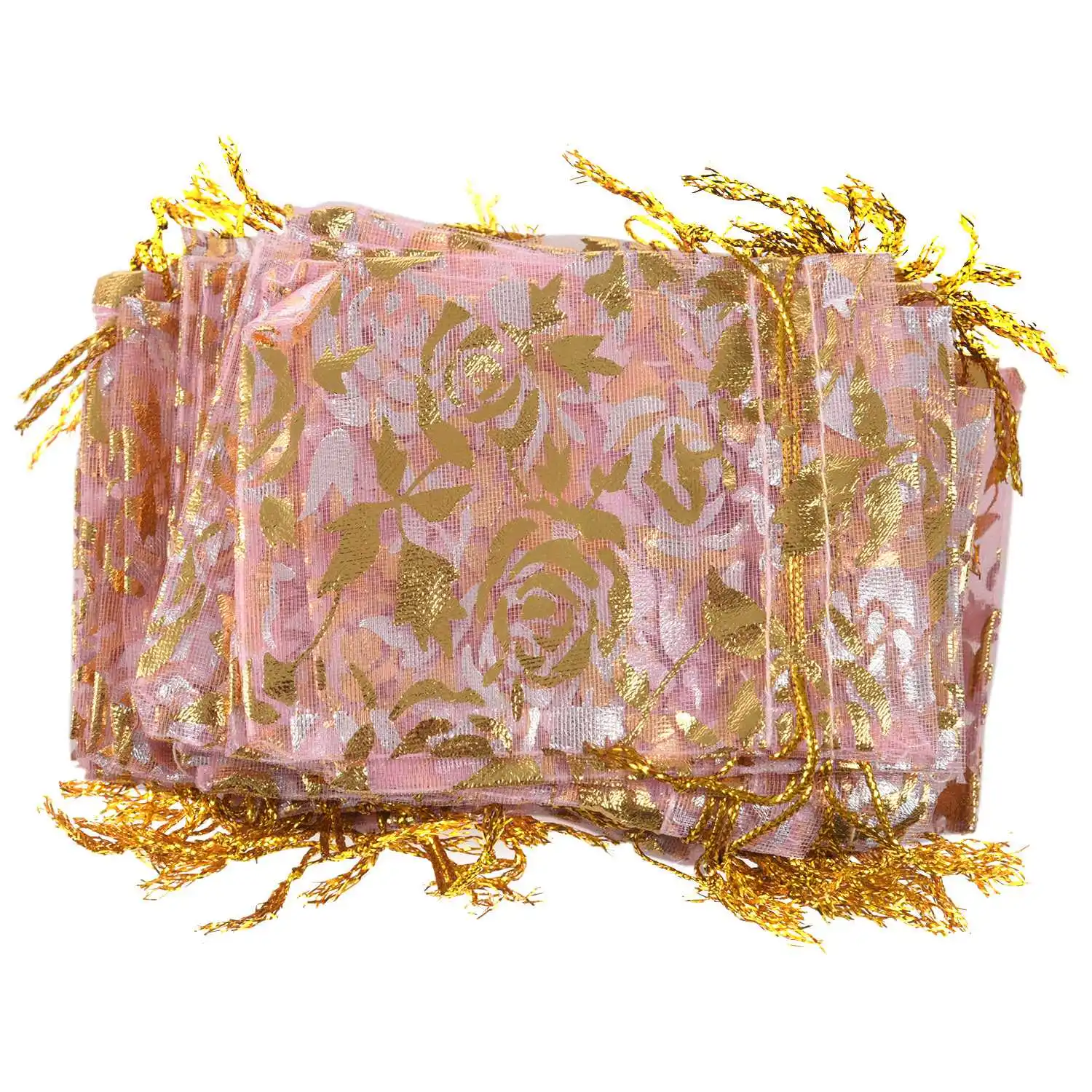 Abqr 100 peças 7x9cm rosa organza cordão presente joias bolsas bolsas casamento natal festa presentes sacos rosa