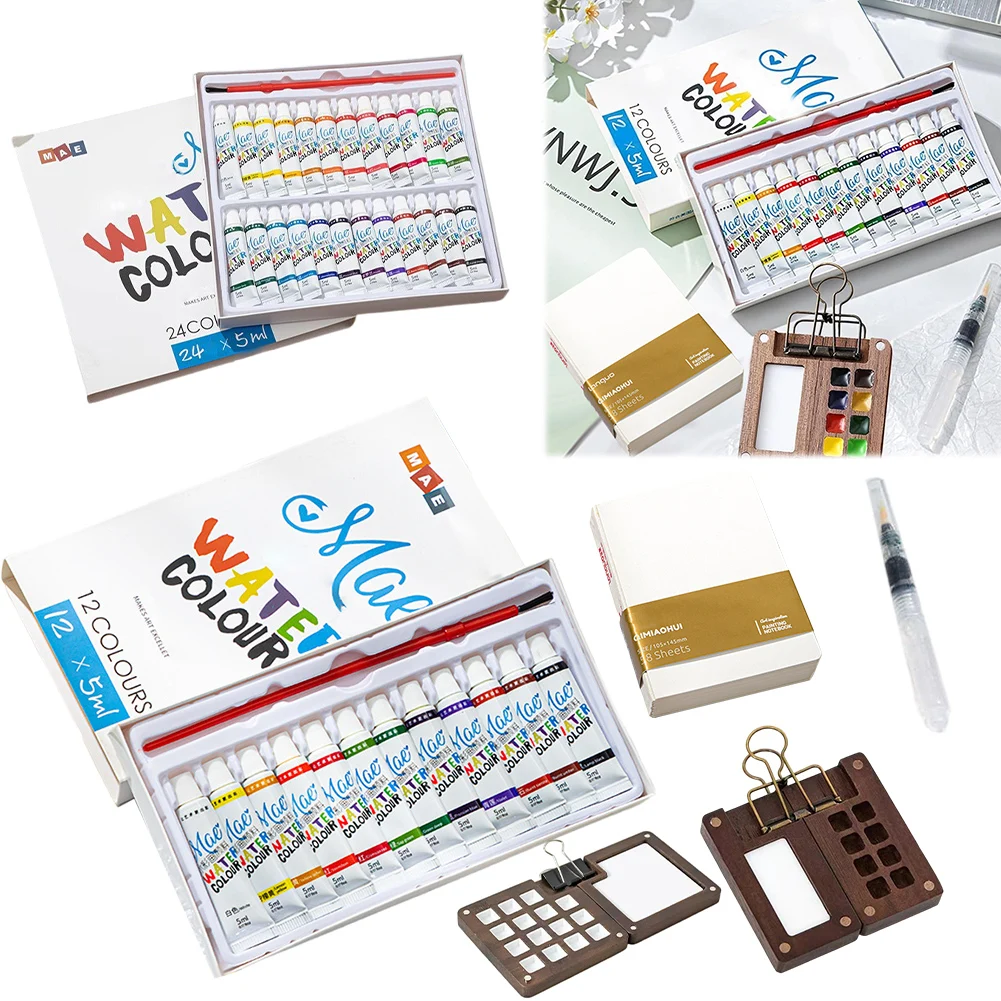 Travel Paint Palette Watercolor Sketch Book with Binder Clips Pocket Artist Watercolor Travel Set for Painters Artists Students