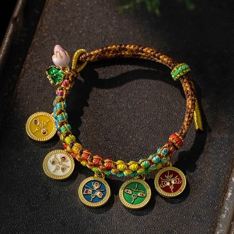 Bracelet Tibétain Fait à la Main en Corde Colorée, Chaîne à Main, Dieu de la Richesse à Cinq Voies,
