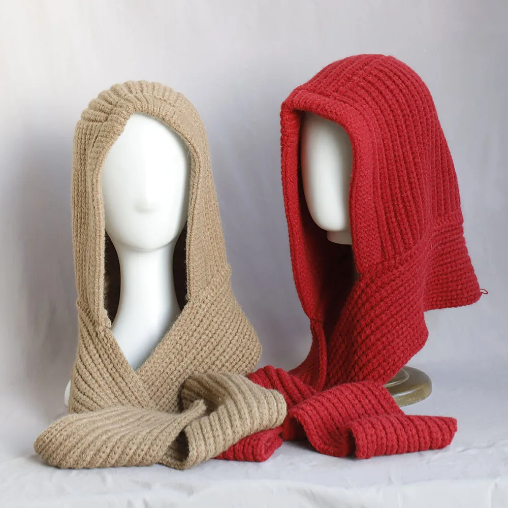 2025 NIEUWE Wol Winter Bivakmuts Hoed Motorkap voor Vrouwen Gebreide Caps Met Capuchon Outdoor Warm Een Stuk Hals Kraag Mutsen Hoeden Vrouwelijke
