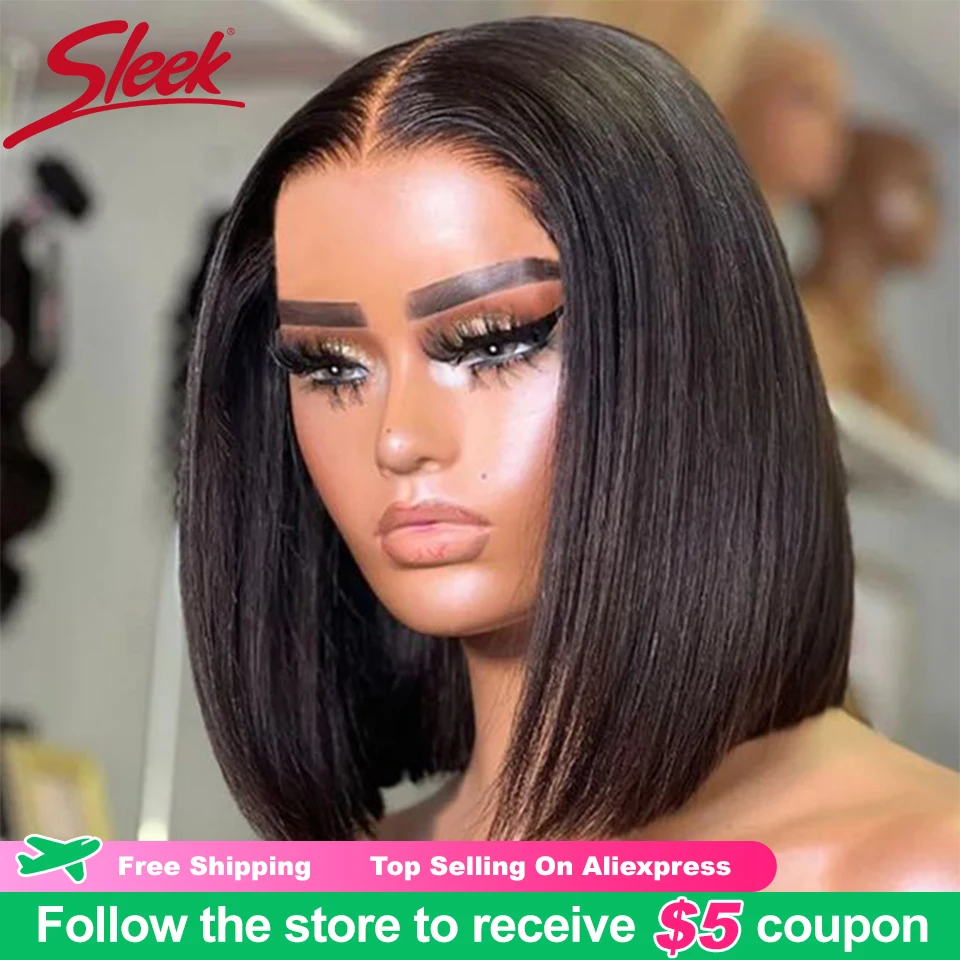 

Sleek Straight Bob Human Hair Wigs For Women 13X6X1 Natural Black Lace Front Wigs 100% Real Short Bob Lace Brazilian Hair Wigs