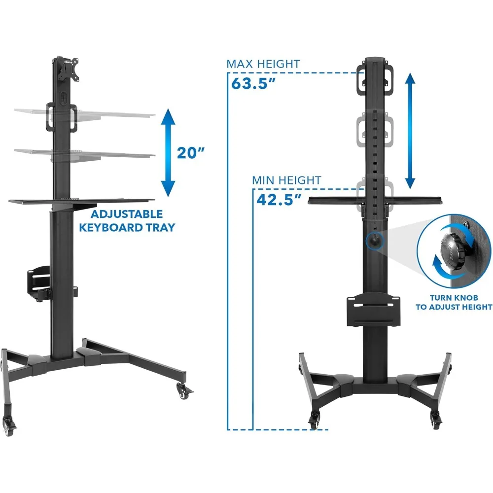 Mobile Rolling Computer Desk with Monitor Stand for Screens up to 32, Compact Workstation for PC, Includes Keyboard Tray - Ergon