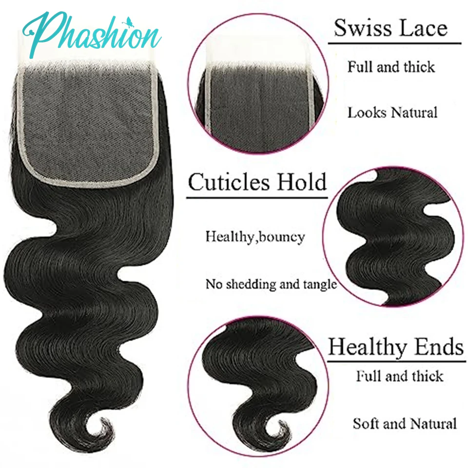 Phashion 26Inch 4x4 5X5 Straight Lace Closure Only Pre Plucked Swiss HD Transparent Lace 100% Remy Human Hair For Black Women