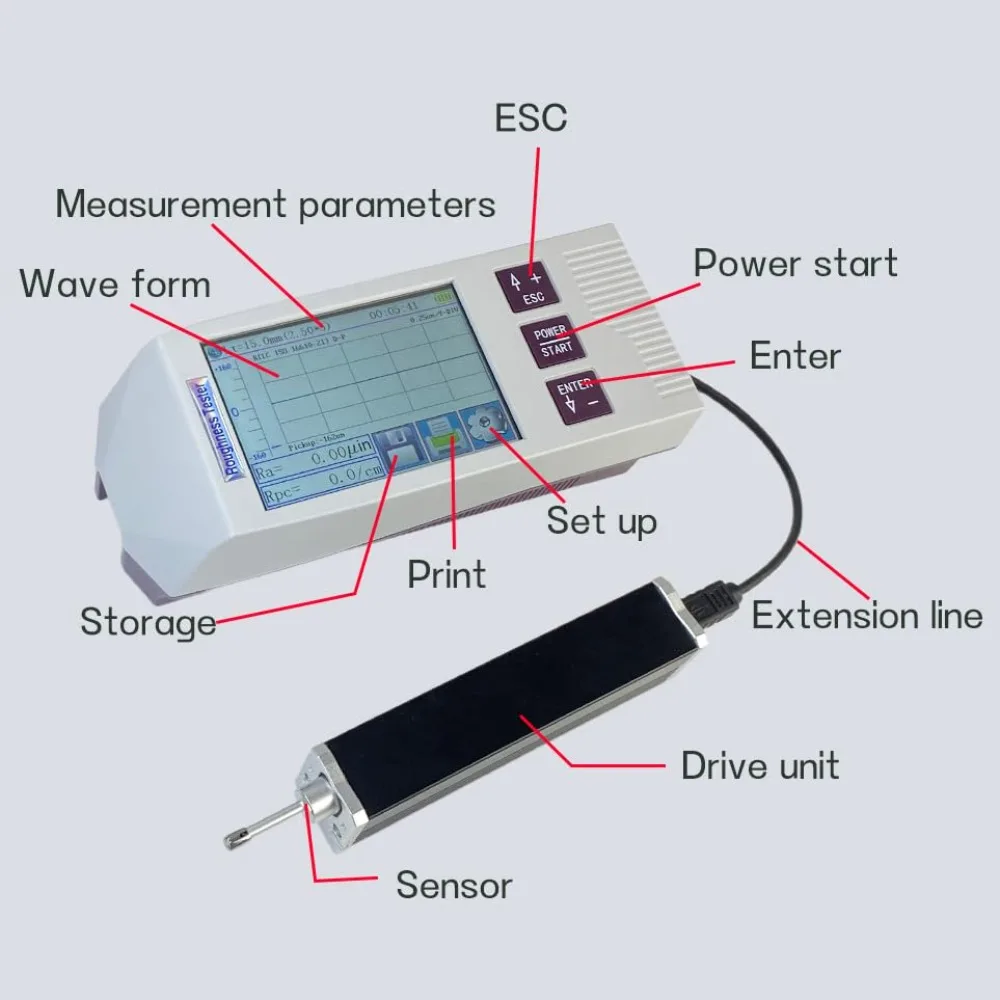 Wireless Bluetooth Surface Roughness Tester, Professional Metal Roughness Gauge with Detachable Drive Probe