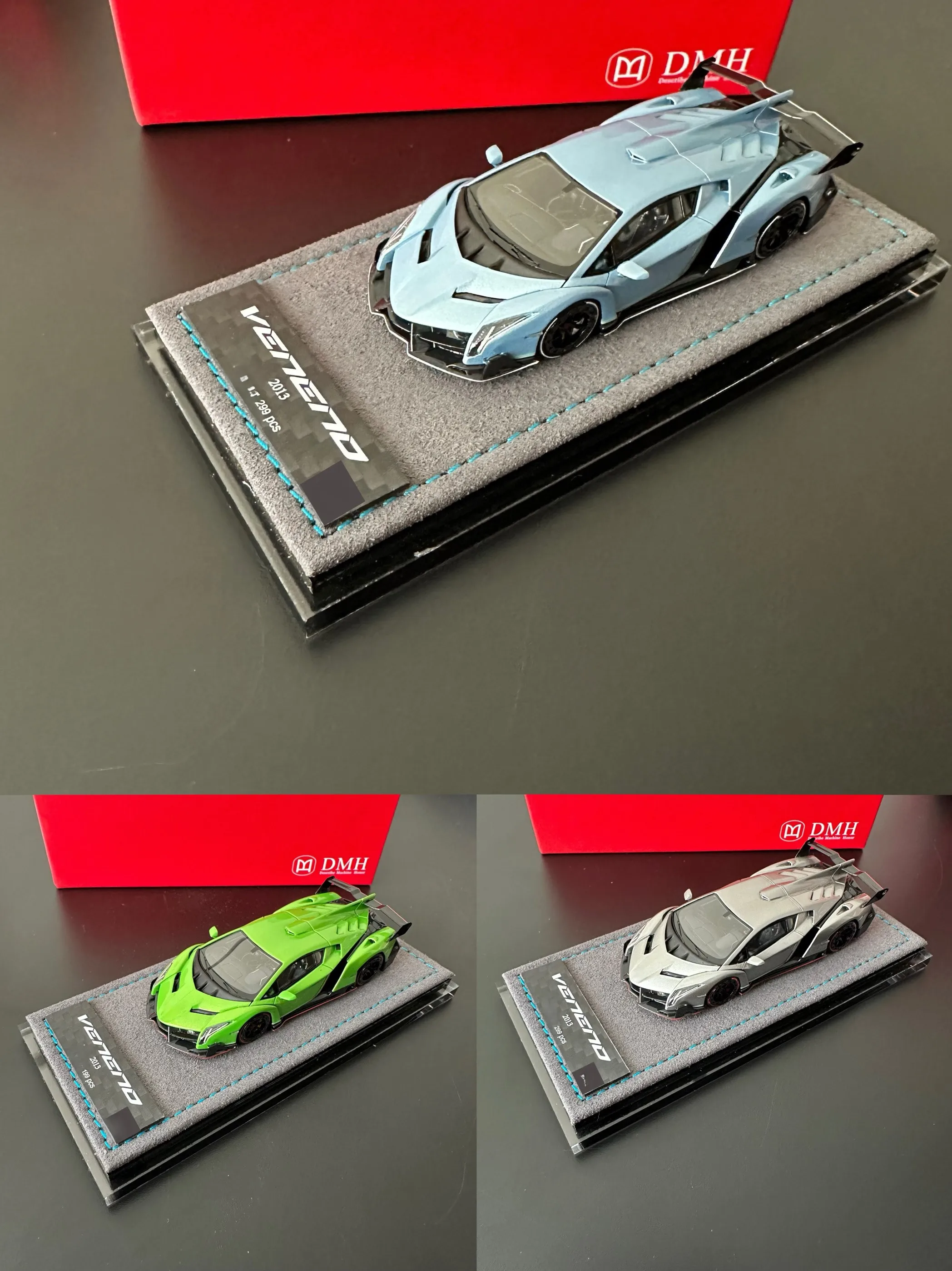 DMH x RW 1:64 VENENO أزرق ثلجي، أخضر، فضي إصدار محدود من نموذج سيارة من الراتنج مجموعة هدية #2