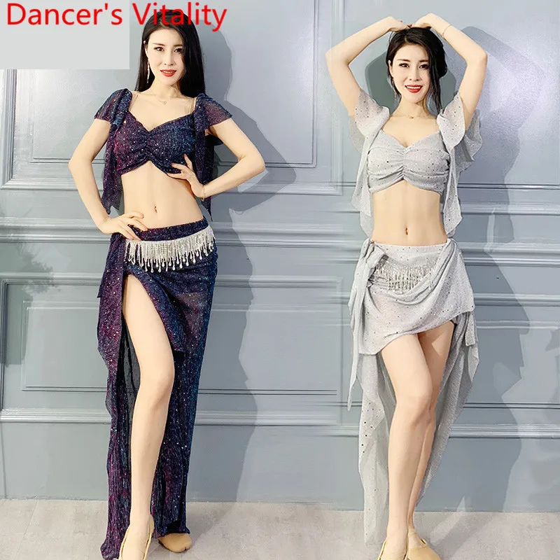 Belly Dance Top Skirt Set New 2019 Spring Summer Training Clothes Beginners Performance Long Skirt Oriental Indian Dance Wear