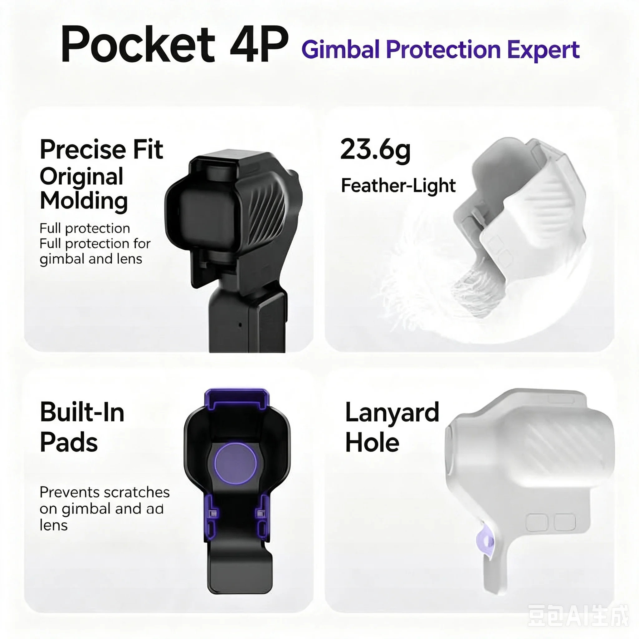 Magnetyczna osłona ochronna gimbala do DJI Osmo Pocket 4P, przenośna osłonka na obiektyw, twardy futerał ze smyczą, wbudowane podkładki chroniące przed zarysowaniami. — zdjęcie produktu 4