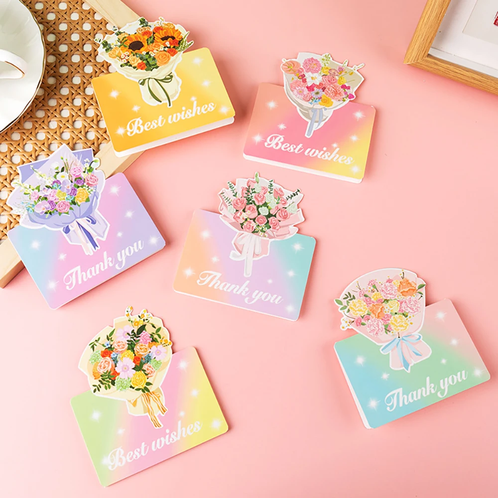 6 pcs 3D Flower Appreciation and Blessing Card English Appreciation Card Flower Shop Blessing Festival Card