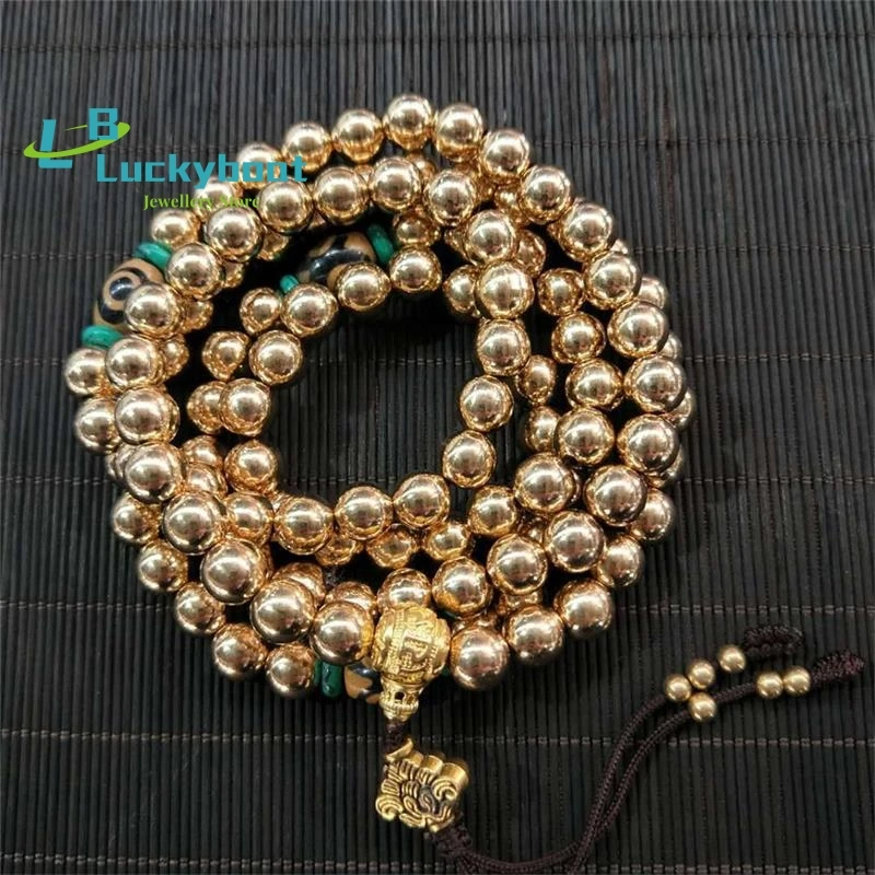 Vintage 108 Nepal Brass Round Beads Bracelet Pure Copper Beads Necklace Classic Buddhist Prayer Mala for Men Meditation Dropship