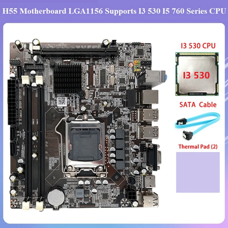 

Материнская плата H55 LGA1156 поддерживает процессор серии I3 530 I5 760, материнская плата памяти DDR3 + процессор I3 530 + кабель SATA + термопрокладка