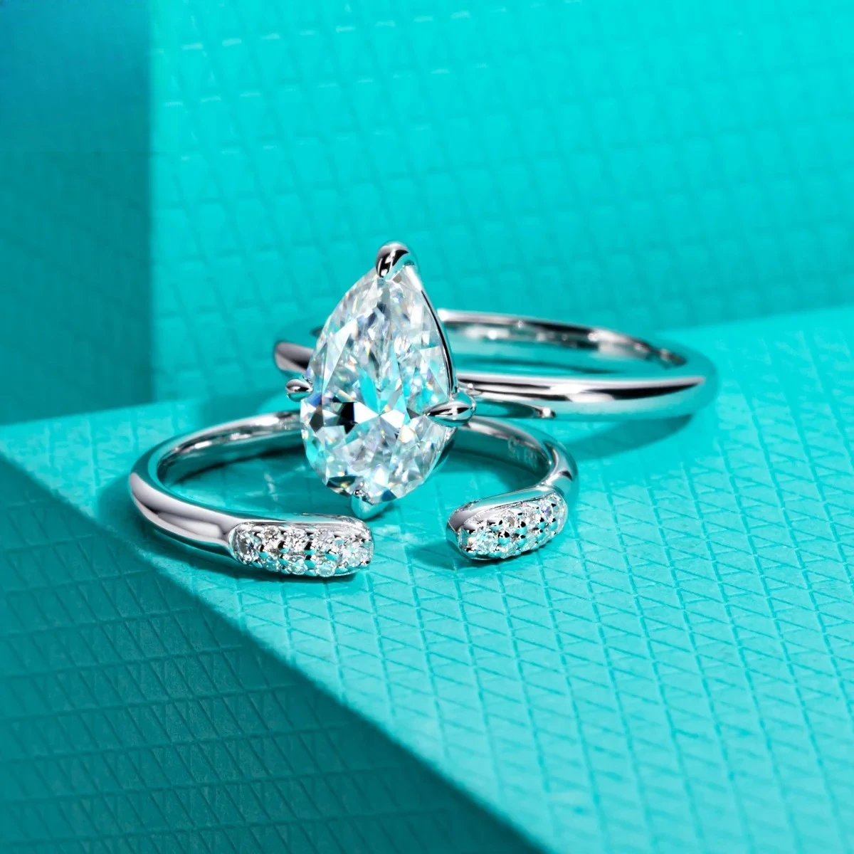 

3ct Pear Moissanite Bridal Rings Set 925 Sterling Silver Adjustable Wedding Band Promise Ring Jewelry Gifts For Women