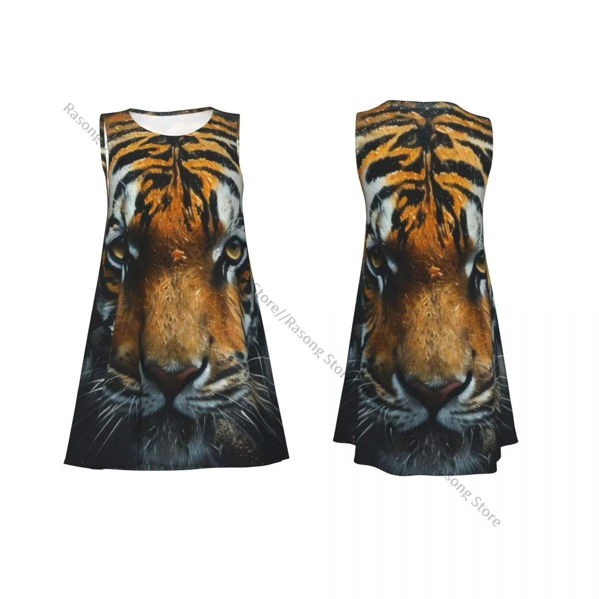 レディースドレスタイガーアートサマーカジュアルTシャツビーチカバーアップタンクドレス