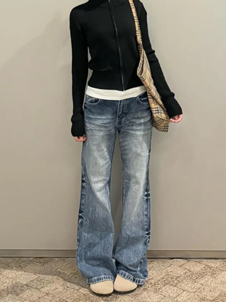 

Retro Low Waist Wide Leg Jeans Women's Loose Straight Loose Draping Floor-Length Bell Bottom Denim Jeans Autumn Winter New Style