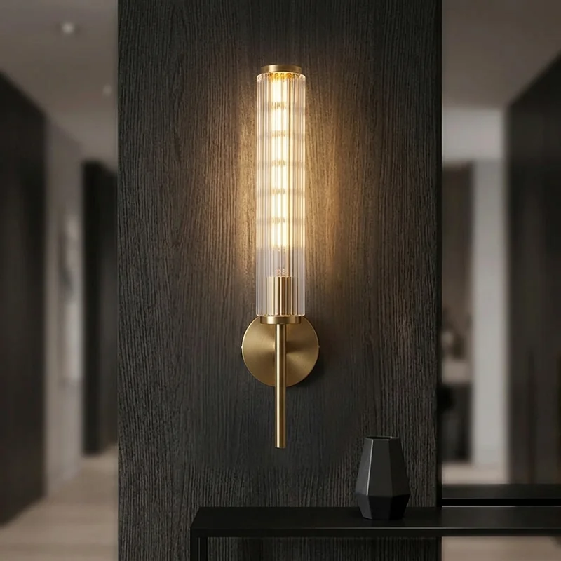 Modern Nordic Glass Fluted Cylinder Wall Mounted Bedroom Bedside Hallway Living Room Entryway