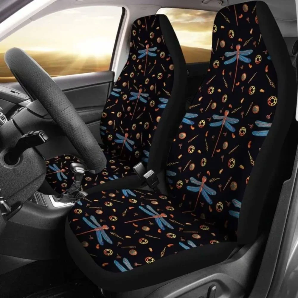 Black With Steampunk Dragonfly Pattern Car Seat Covers Seat Protectors 135711,Pack of 2 Universal Front Seat Protective Cover