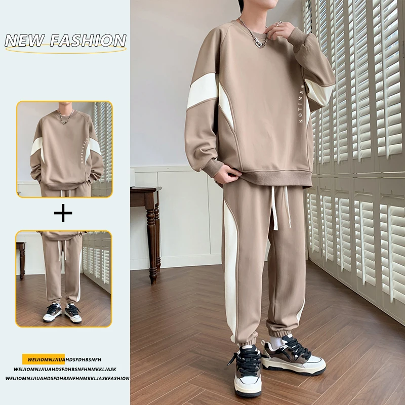 

Mens 2 Piece Set Round Neck Tshirt and Pants Outfit Autumn Casual Streetwear Tracksuit Lightweight Comfortable Classic Style