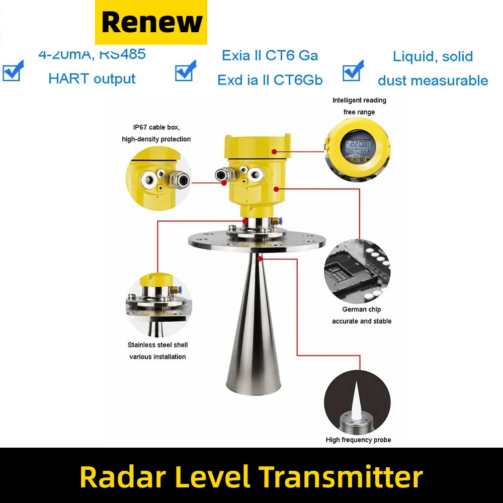 Explosion-proof high-frequency radar level gauge sensor level gauge storage tank level gauge trumpet mouth RS485 output