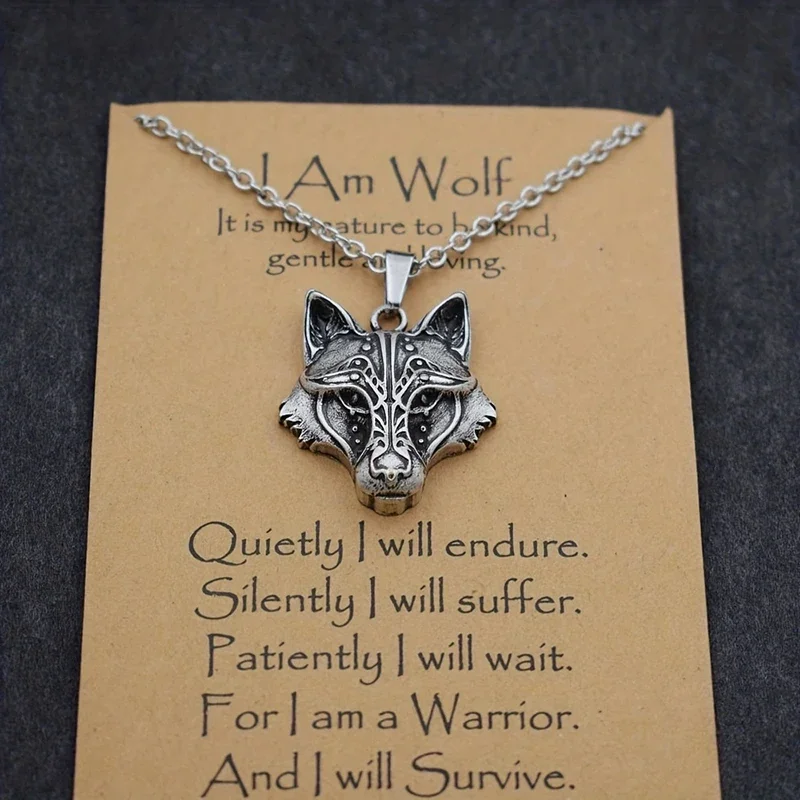 Norse i am wolf Celtics Viking Necklaces For Men/Women Popular Totem Amulet Leather Chain With Card Jewelry Dropshipping