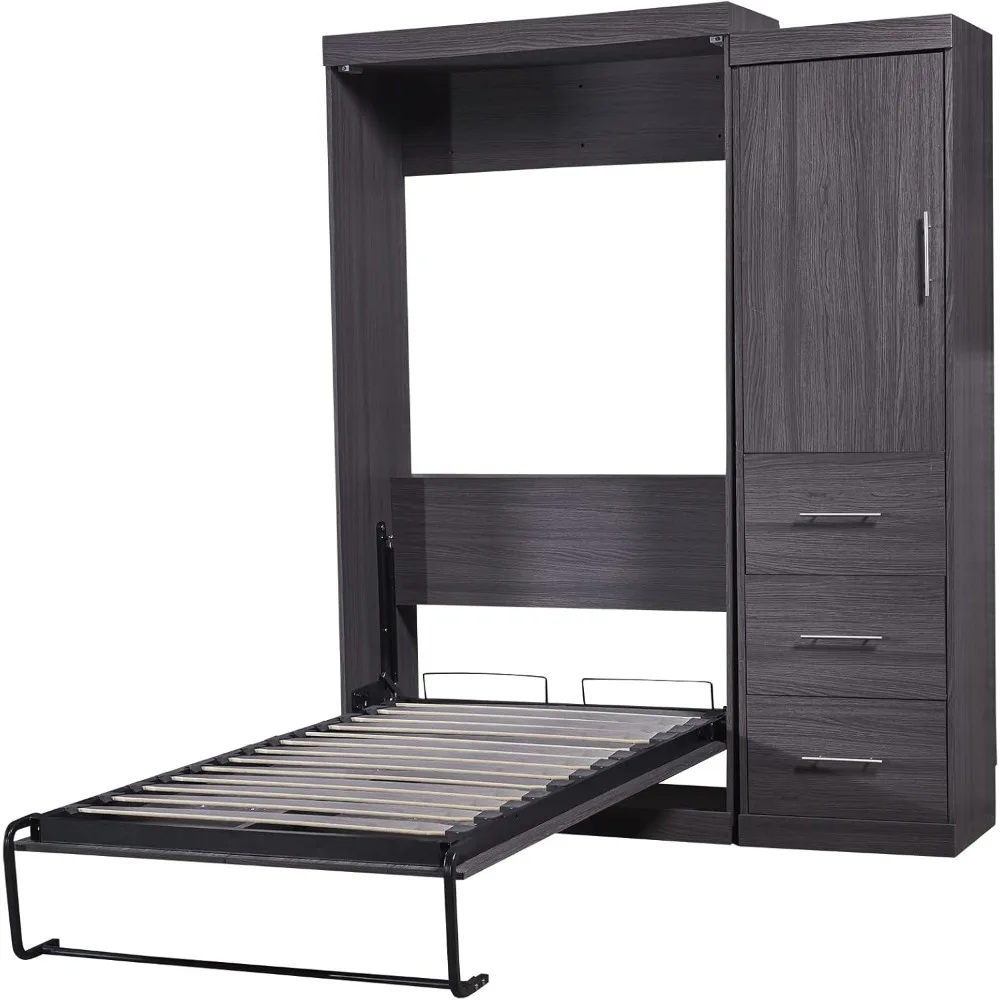 Space-Saving Double Murphy Bed with Wardrobe and Foldable Frame