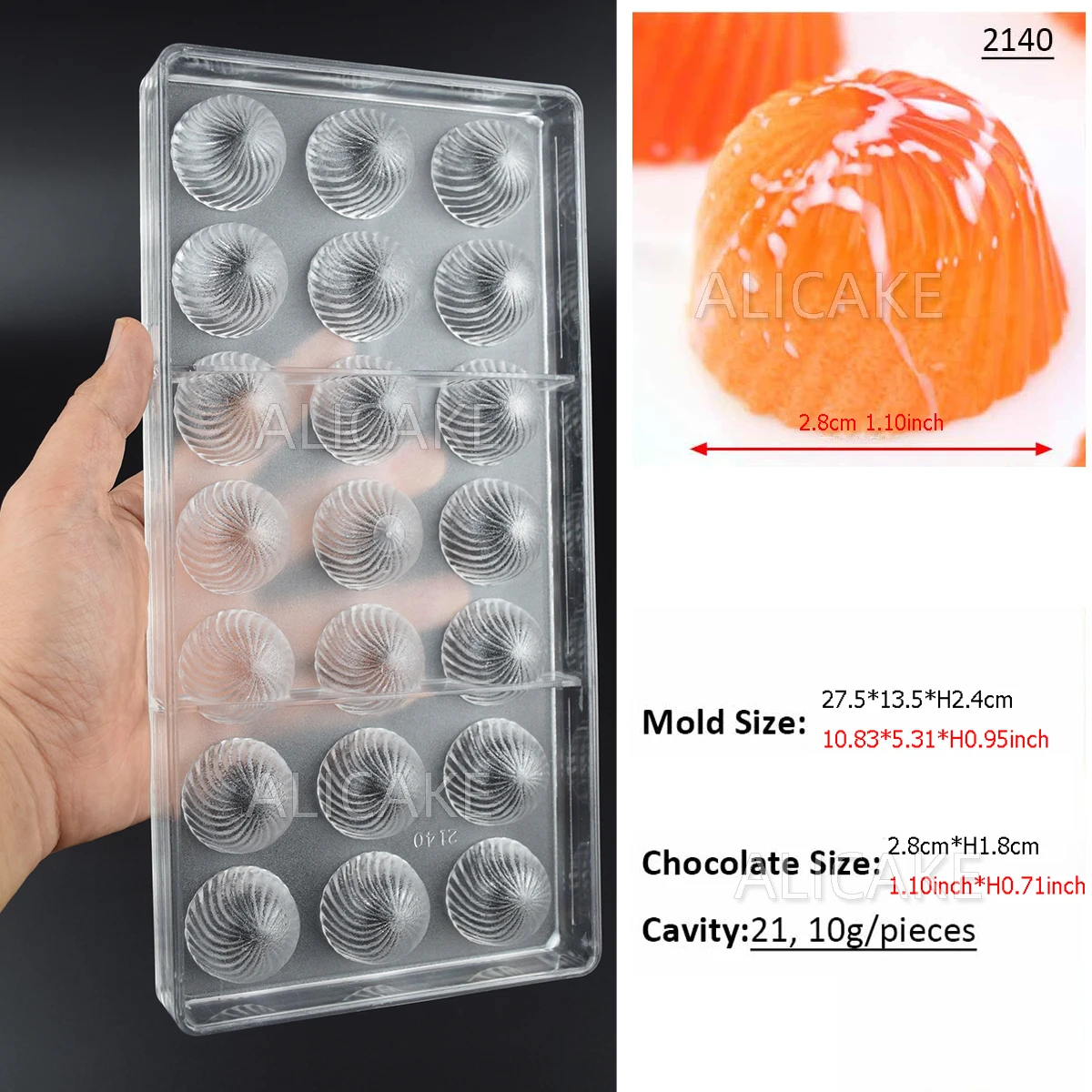 Polycarbonate Chocolate Candy Mold Pans Tray Spiral Shape Fondant Ice Mould Baking Pastry Acrylic Confectionery Utensils 2189