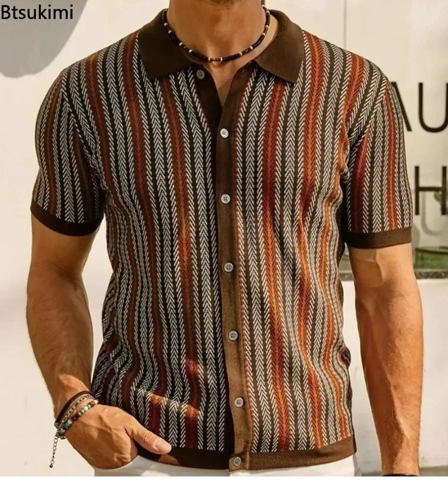 

High Quality Men's Summer Short Sleeve Casual Shirts Fashion Luxury Jacquard Knit Business Polo Shirt New All Match Tops for Men