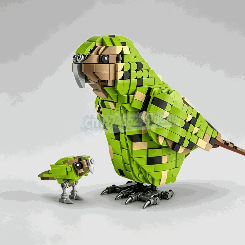 1063PCS Green Parrot Bird Building Blocks Model DIY Assembly Set Detailed Feathered Animal Sculpture Collection Creative Gifts
