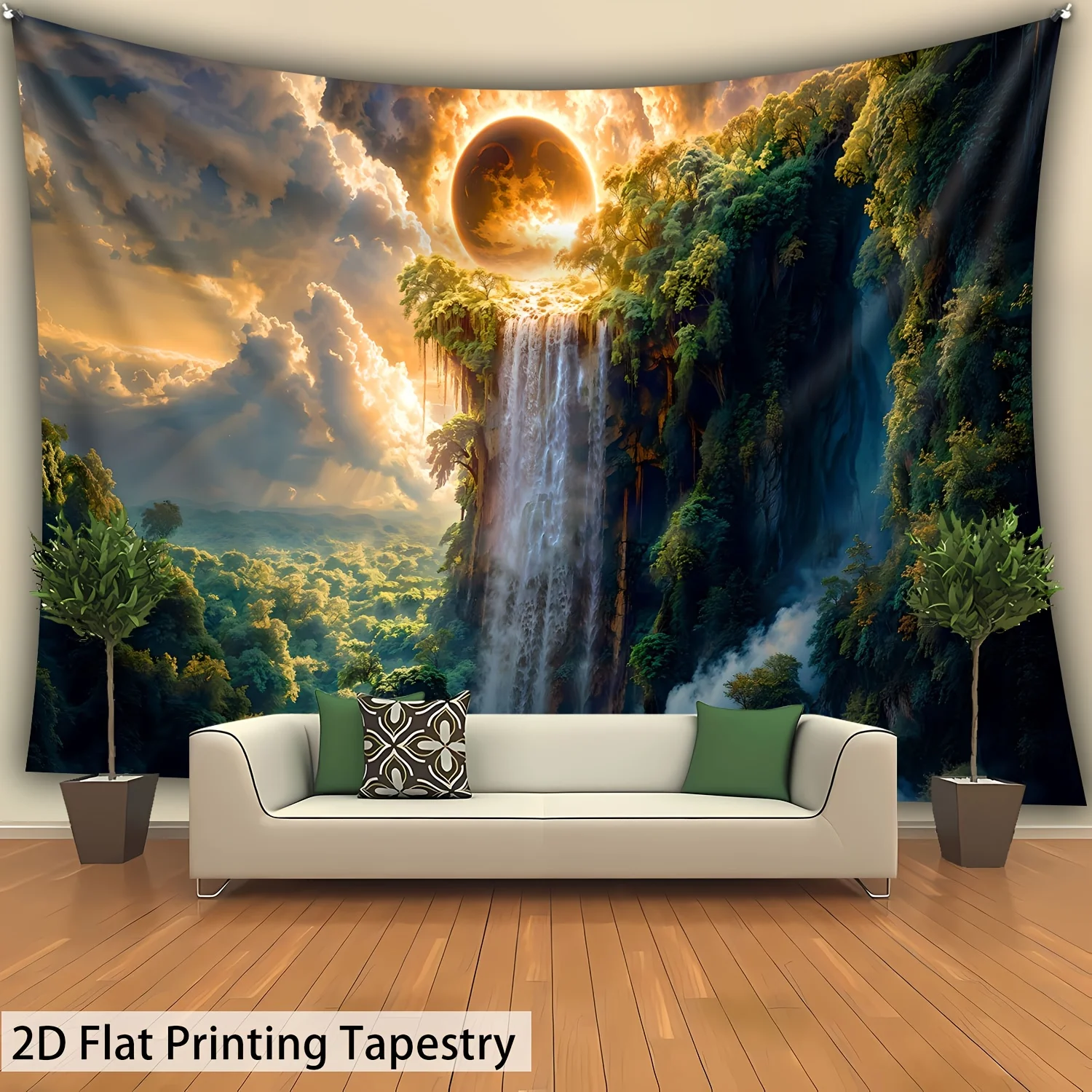 Mystical Waterfall Tapestry Fantasy Forest Moon Planet Wall Hanging Boho Tapestry for Bedroom Living Room Home Decor Wall Art