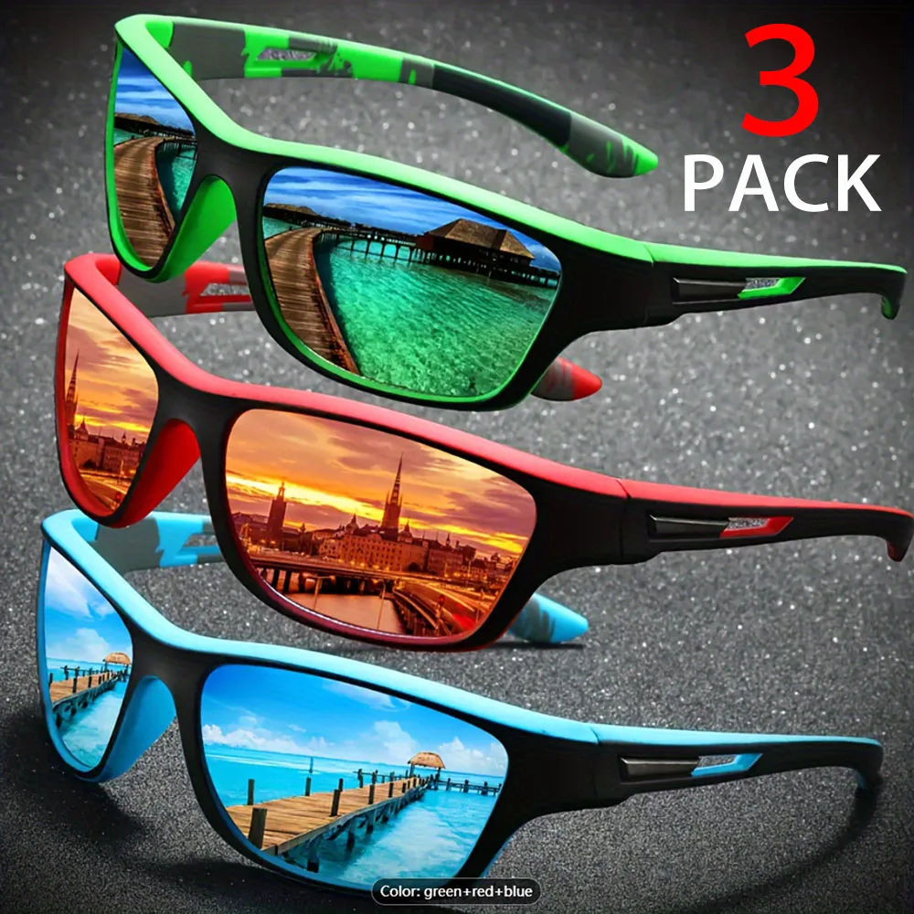 3Pairs New Cycling Sunglasses Outdoor Sports Glasses Fashionable Windproof Dustproof Colored Driving Glasses