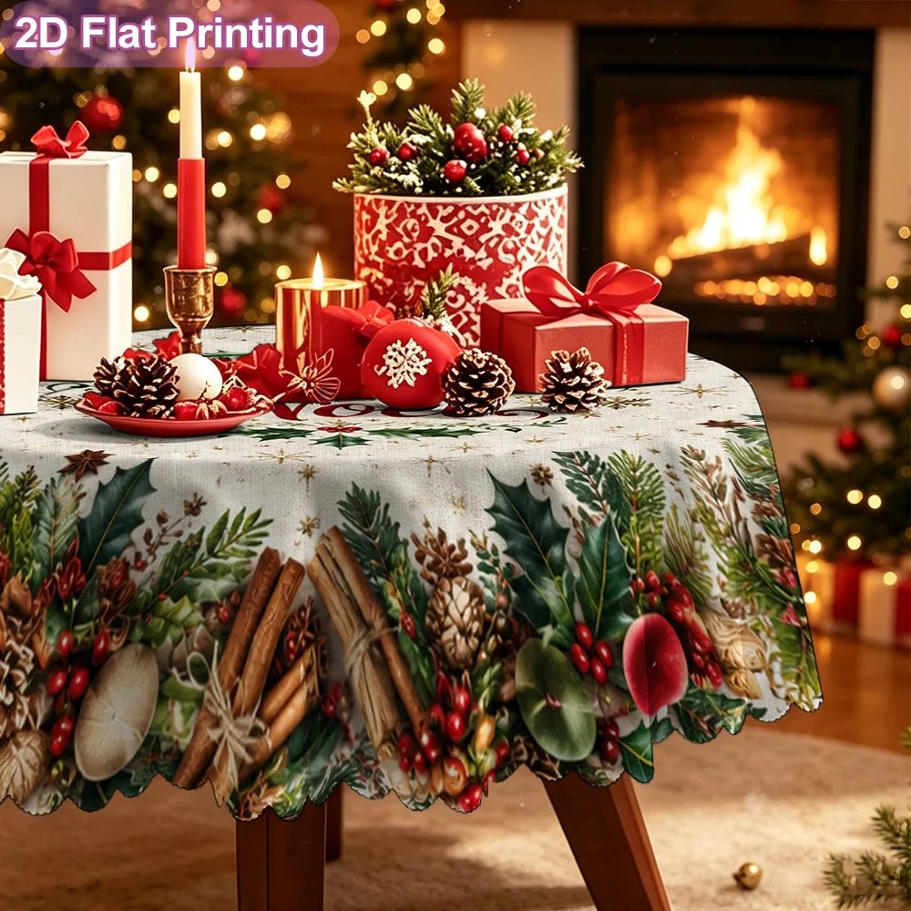 2D flat monolithic festive serenity Christmas wreath round tablecloth for decoration