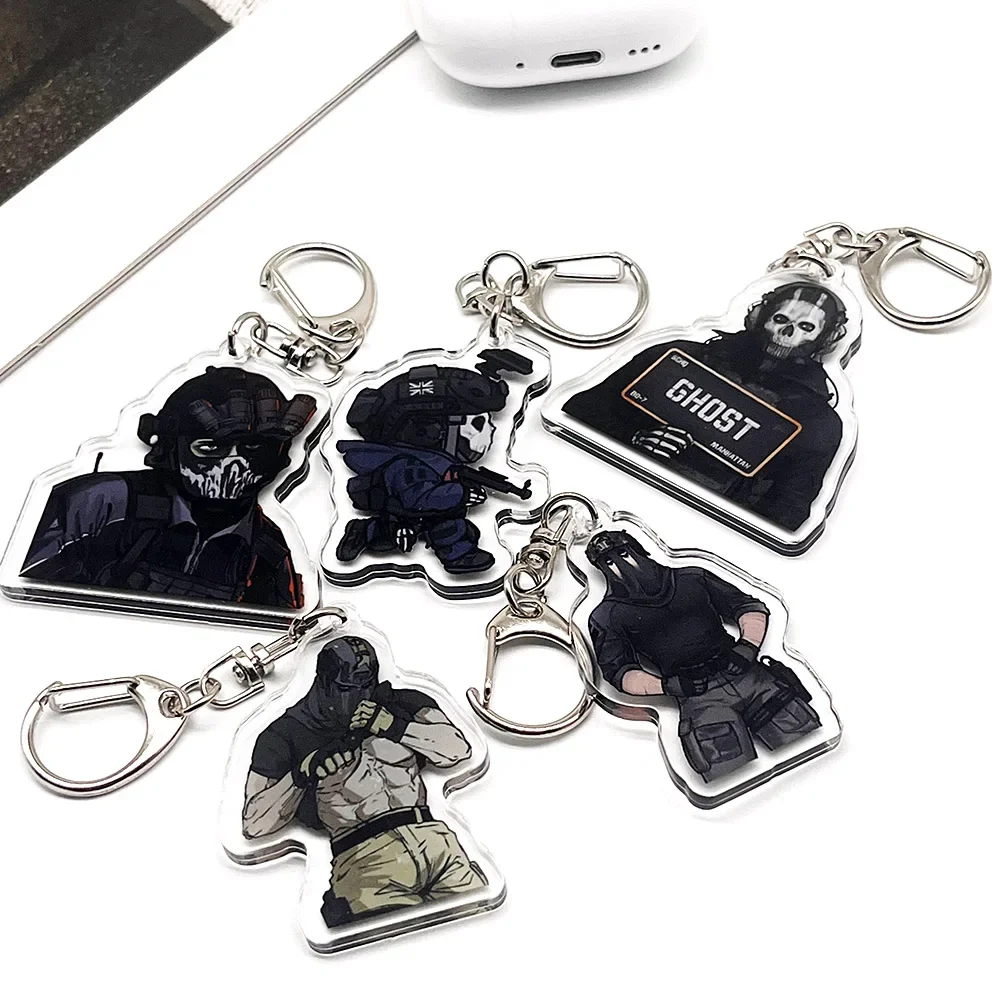 Cute Military Game Ghost Chibis Keychains Keyring for Accessories Bag Pendant Key Jewelry Fans Gifts