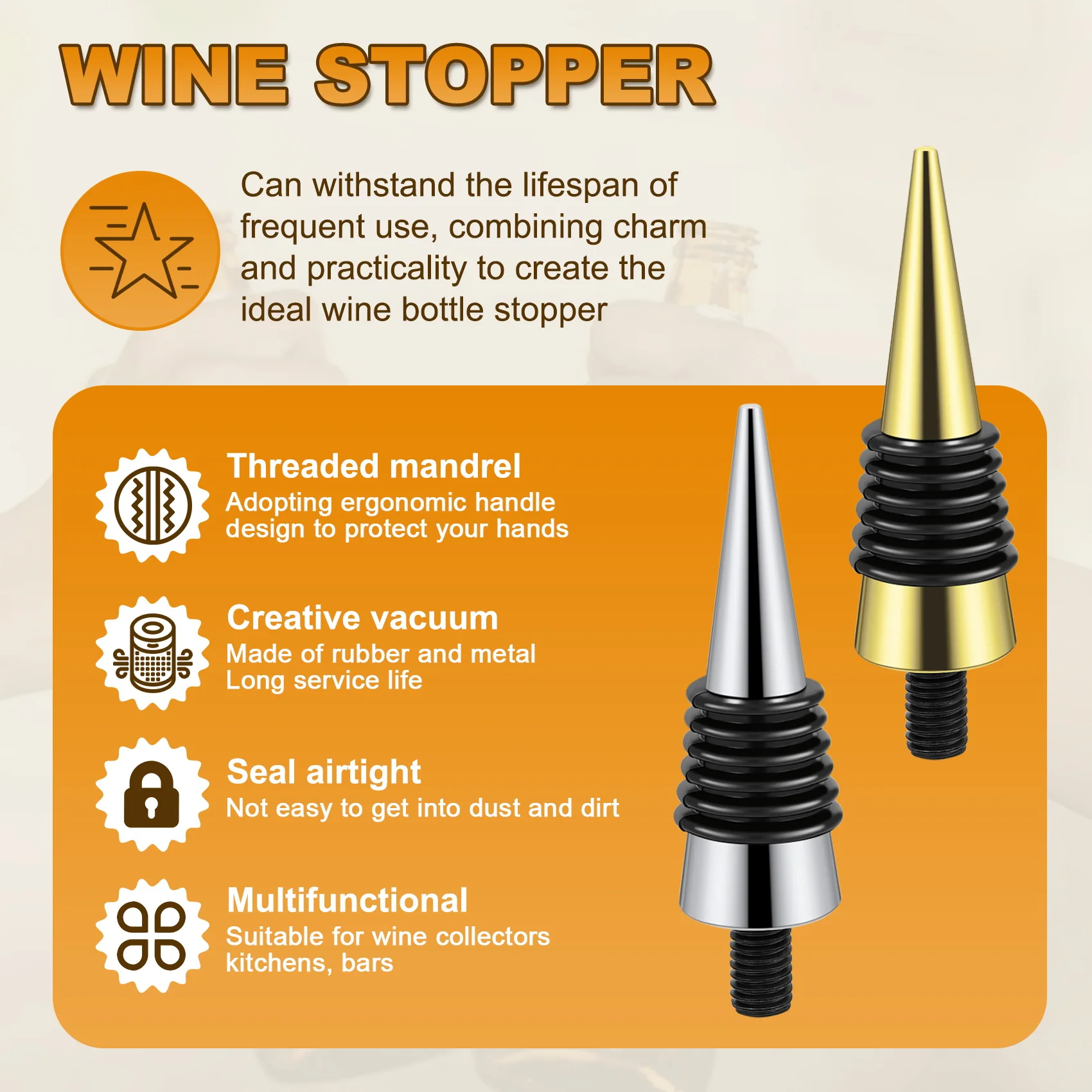 AT05-10 Pieces Blank Bottle Stopper With Threaded Post Metal Wine Stopper Inserts Set Hardware For Wood Turning DIY Project