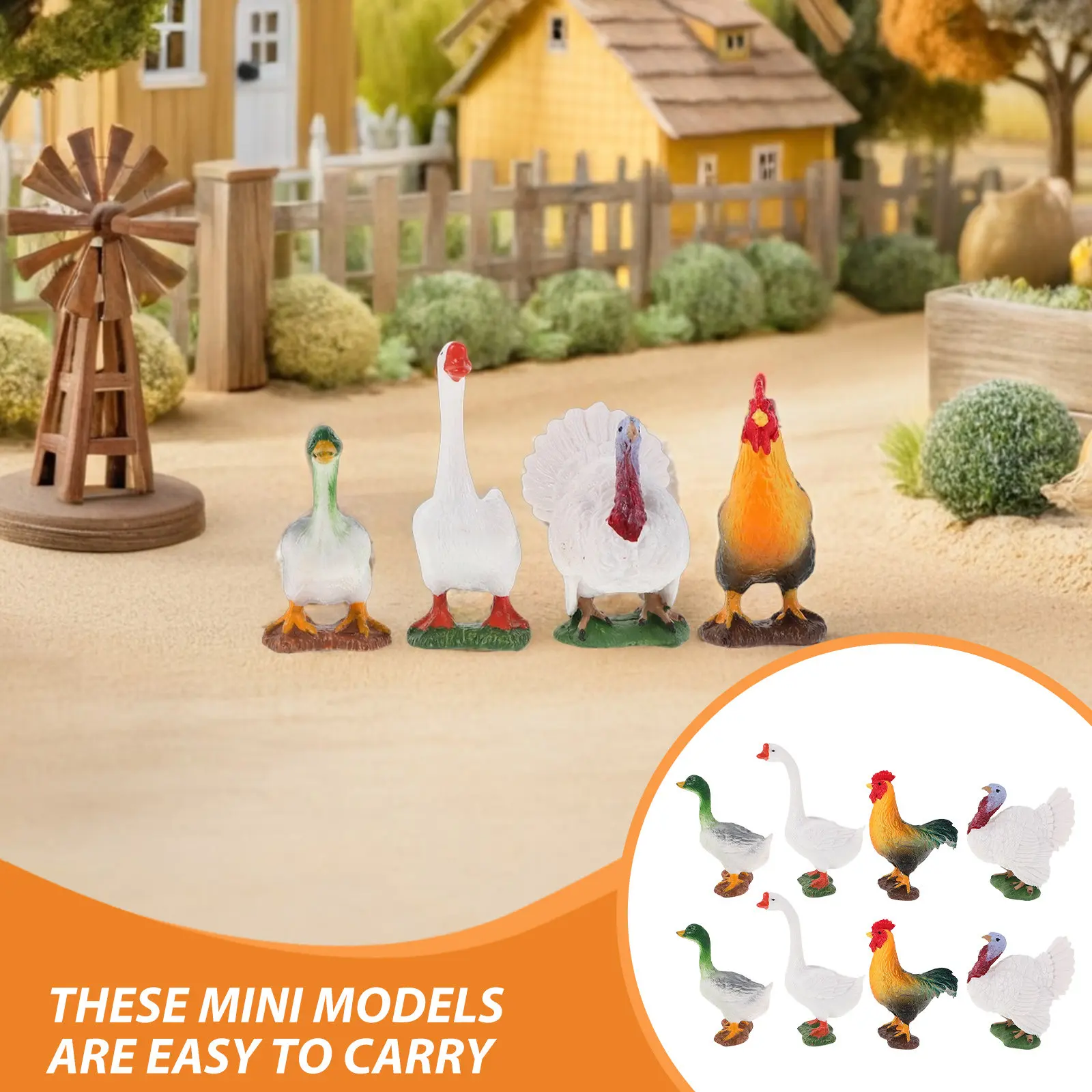 8Pcs Realistic Mini Farm Animal Statues Chicken Duck Goose Plastic Figures for Home Office Desk Garden School Nature Learning