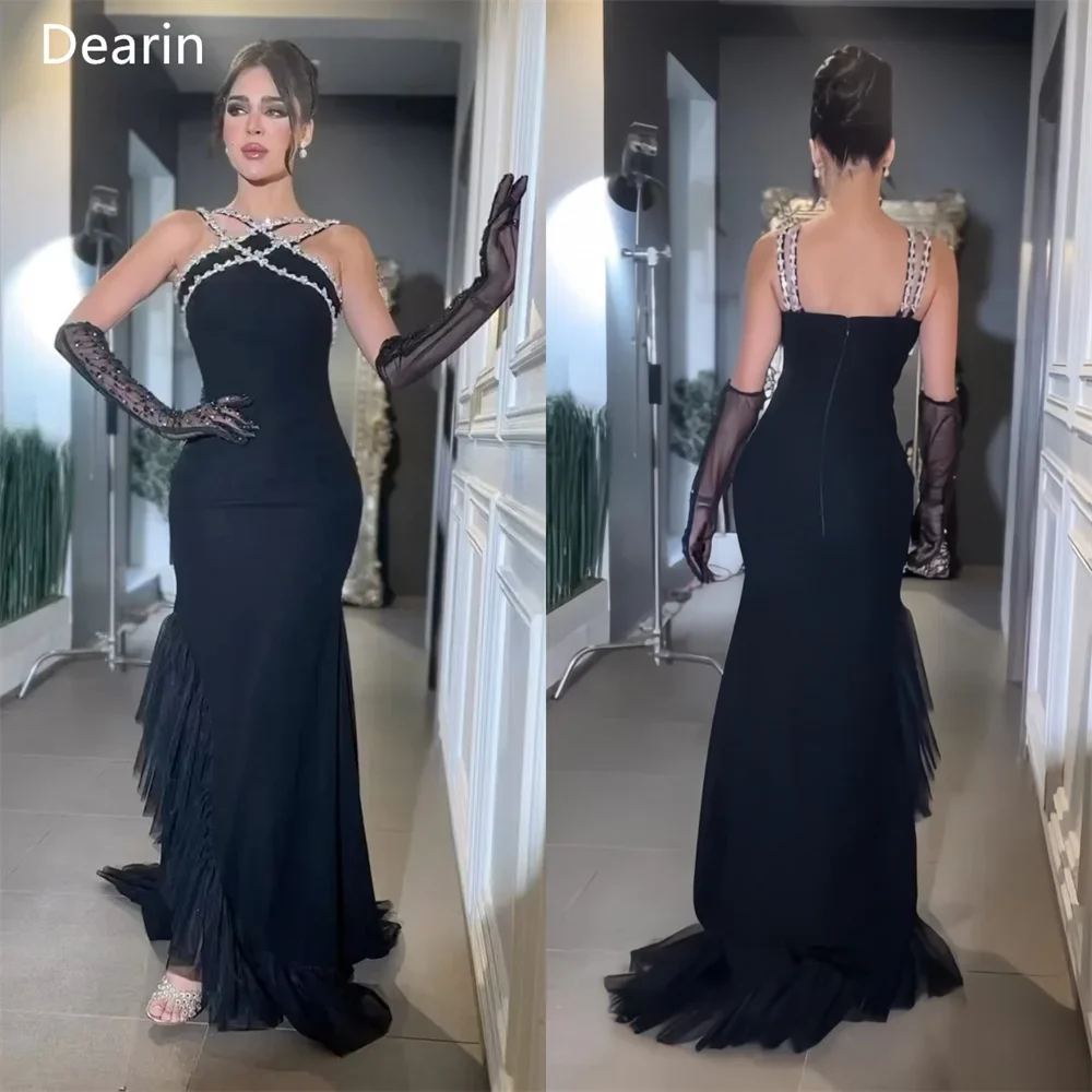 Customized Evening Dress Dearin Halter Mermaid Floor Length Skirts Draped Tulle Bespoke Occasion Dresses Prom Saudi Arabia Forma